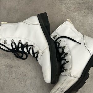 Sorel White Leather Combat Boots